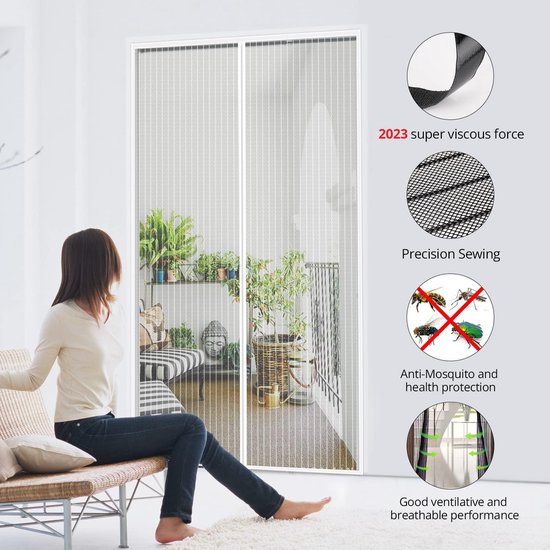 Muggenhor voor deuren en ramen 120x220cm magnetische vliegengordijnen ultrafijne magnetische horren ter voorkoming van muggen met kleefstrips wit — afbeelding 3
