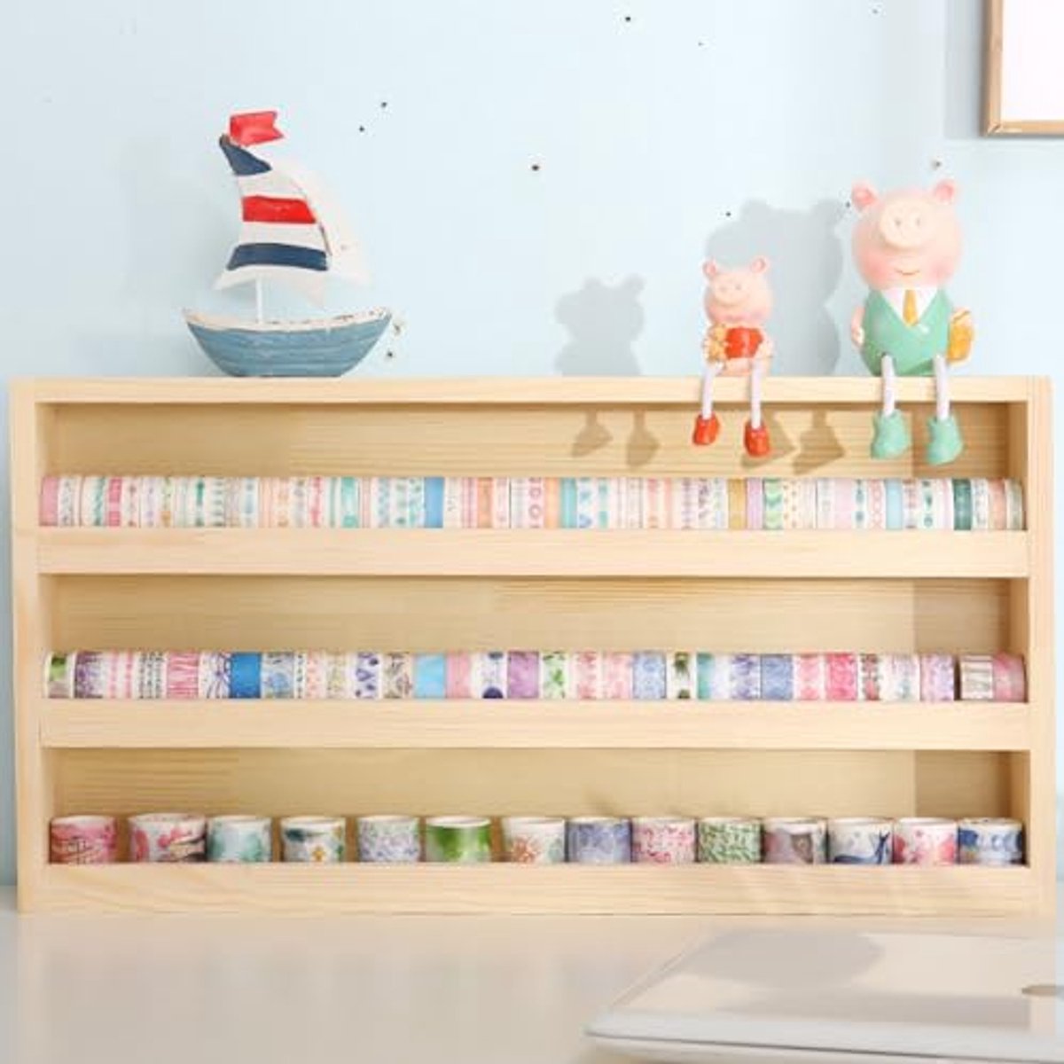 Houten 3-laags opbergorganizer met hanghaak - Opbergdoos voor washi tape, naaibenodigdheden, kantoorartikelen, knutselspullen en sieraden — cadeau in Wonen & Interieur - foto 5