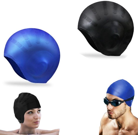 Lot De 2 Bonnets De Bain En Silicone – Étanche, Antidérapant – Protection Oreilles – Unisexe – Pour Cheveux Longs Ou Bouclés