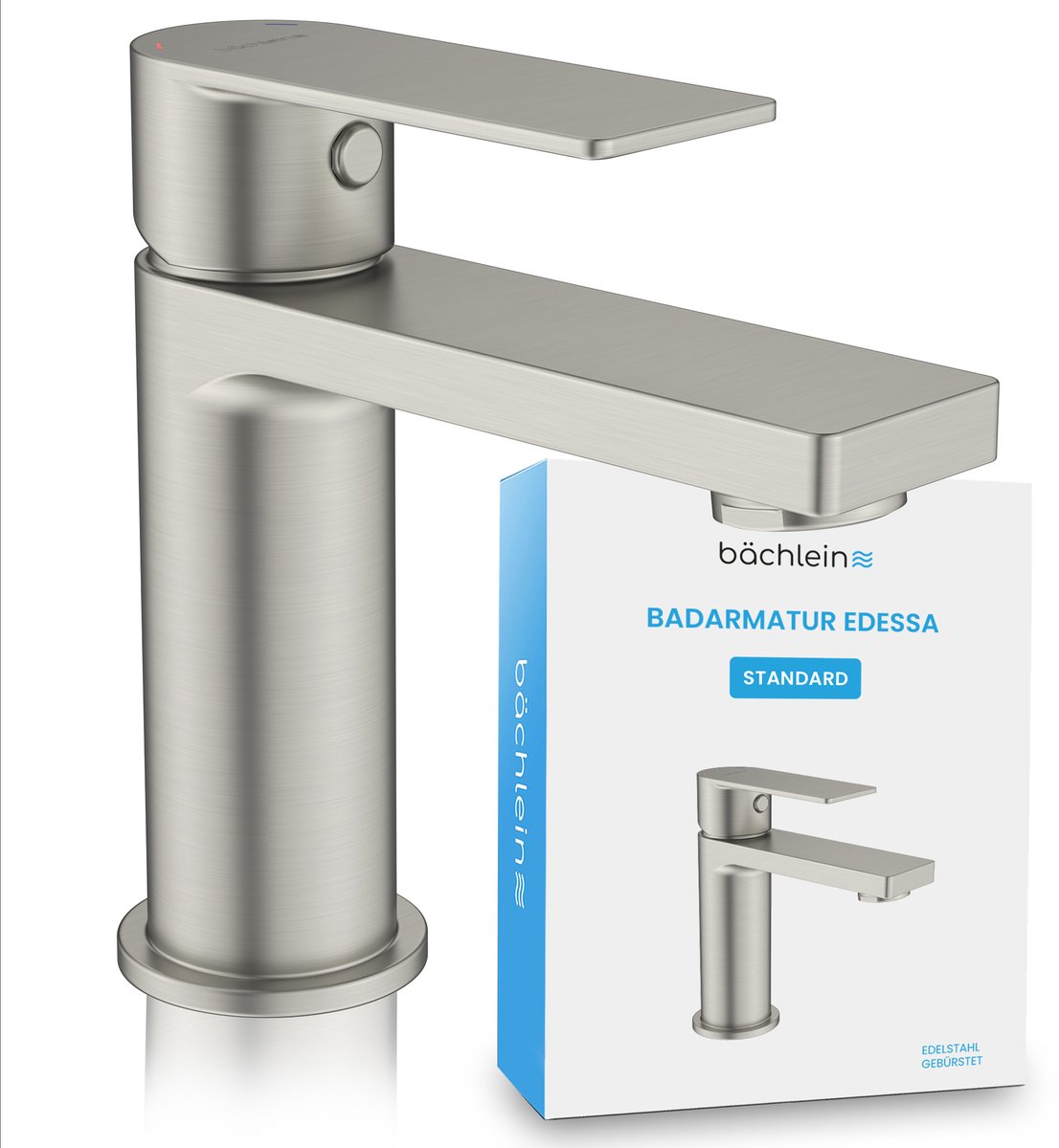 Bächlein Badarmatuur Edessa in modern design, eengreepsmengkraan met duurzame keramische cartridge en installatieset, badarmatuur in geborsteld roestvrij staal