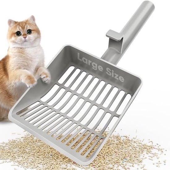 BLLREMIPSUR Kattenbak, schep, metalen kattenbakschep met lange handgreep, kattenschep voor kattenbak, diepe kattenbakschep, kattenbakschep groot