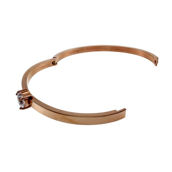 Bracelet jonc rigide en acier inoxydable couleur or rose avec zircones en forme de cœur, 16 à 18 cm