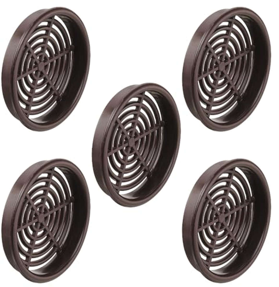 Ventilatieroosters rond 60 mm - 5 stuks - Donkerbruin kunststof voor plafond en muur