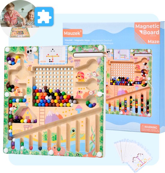 Mauzek® Magnetisch Doolhof – Montessori speelgoed – Houten speelgoed – Magneet spel – Sensorisch – Activiteitenbord – Magnetisch speelgoed – Peuter Speelgoed – Voor in de auto – Voor onderweg – Jongens – Meisjes – 3 jaar – 4 jaar – 5 jaar – 6 jaar