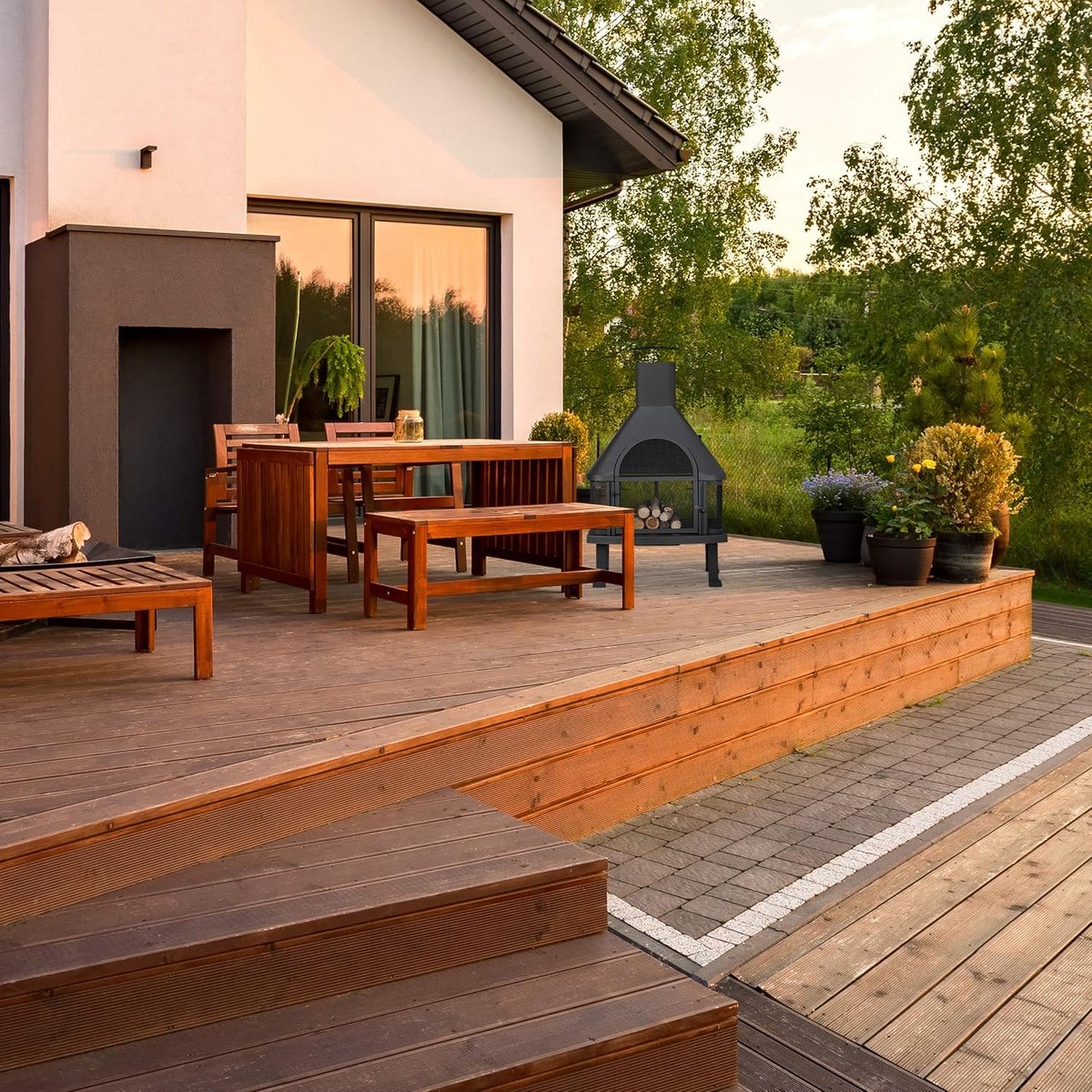 Tuinhaard met Grill & Vuurschaal – HomeByNicole Aurora Flame™ XL – Terraskachel met Vonkenscherm, Asopvangbak, Pook & Deur – Vrijstaande Buitenhaard van Massief Staal – BBQ & Warmtehaard – 110x63x51 cm – Zwart