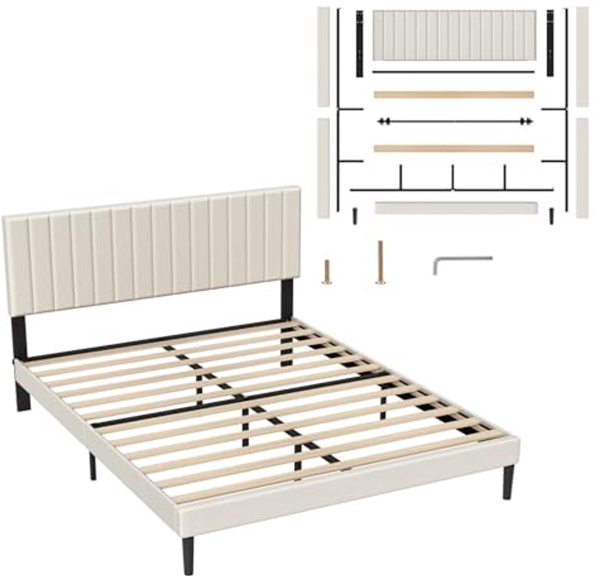 Upholstered Bed 160 x 200 cm with Padded Headboard - Modern Design - Double Bed