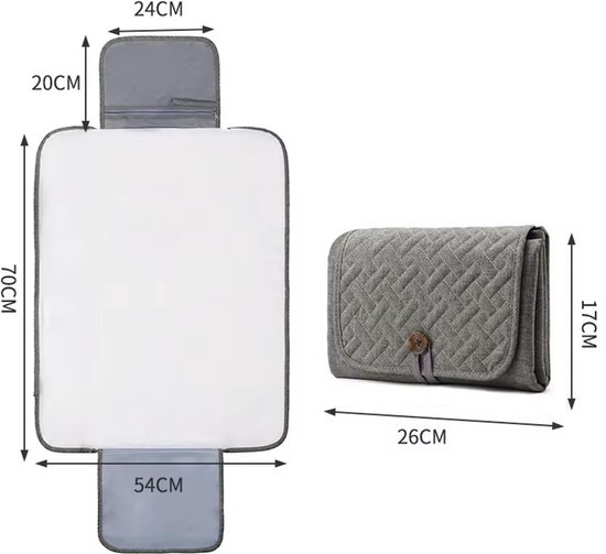 Baby verschoonmat Groot - Grijs - Luxe - baby’s en peuters 0-3 jaar - waterdicht, hoge kwaliteit met extra vakken - 70×54 cm (ingevouwen 17×26 cm) van Merkloos — afbeelding 4