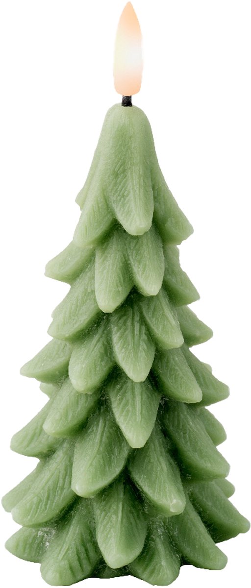 Lumineo LED kerstboom kaars - groen - 15 cm - batterijen - timer - kerstboom vorm kaarsen - kerstdiner