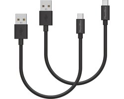 2x USB C naar USB A Kabel Zwart - 0,2 meter - Oplaadkabel voor Xiaomi Poco M7 Pro 5G / Poco F7 Ultra 5G / Poco F7 Pro 5G / Poco F6 Pro 5G / Poco F6 5G / C75 / C65 / X7 Pro 5G
