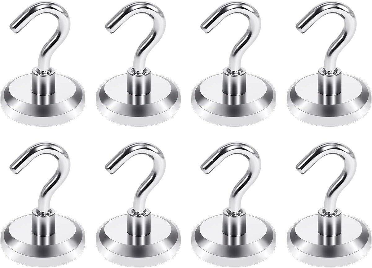 JeiibrZui Magneethaak - Haakmagneet - Supersterk En Duurzaam Gebruik Zonder Boren - 8 Stuks - Algemeen Gebruik -Zilver