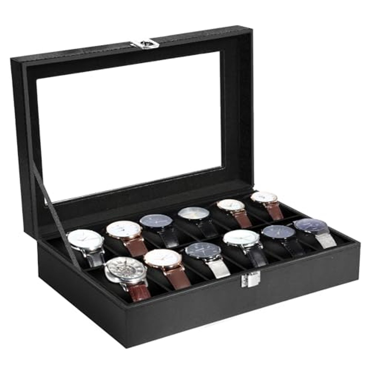 Horloge Dozen met 12 Vakken voor Mannen - Luxe Display Case van PU Leer