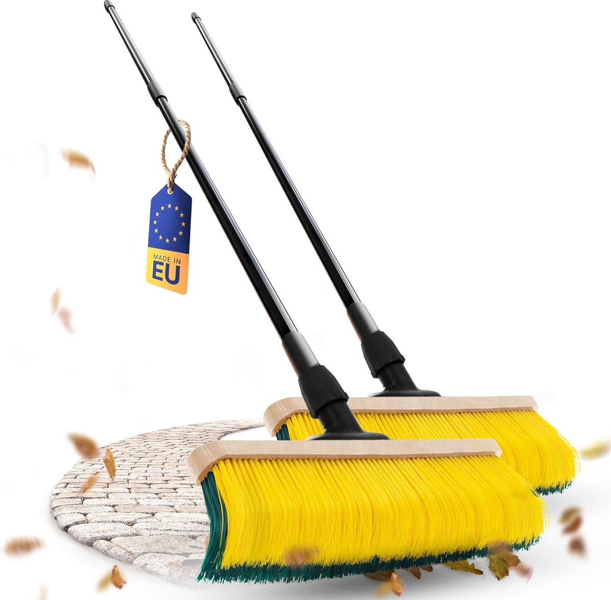 Novaliv 2X klauwbezem met steel 60cm, speciale bezem met gebogen borstelharen - ideaal als tuinbezem, schraapbezem, kunstgrasbezem, ideaal voor op de camping, straatbezem