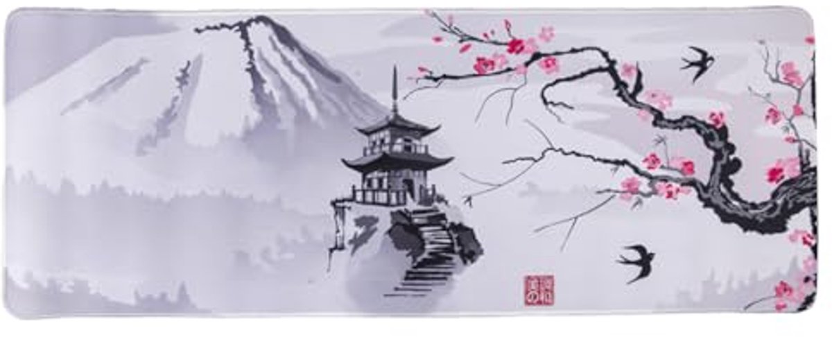 XXL muismat met Japanse kersenbloesems en berg Fuji - Antislip en waterbestendig - Perfect voor werk en spel