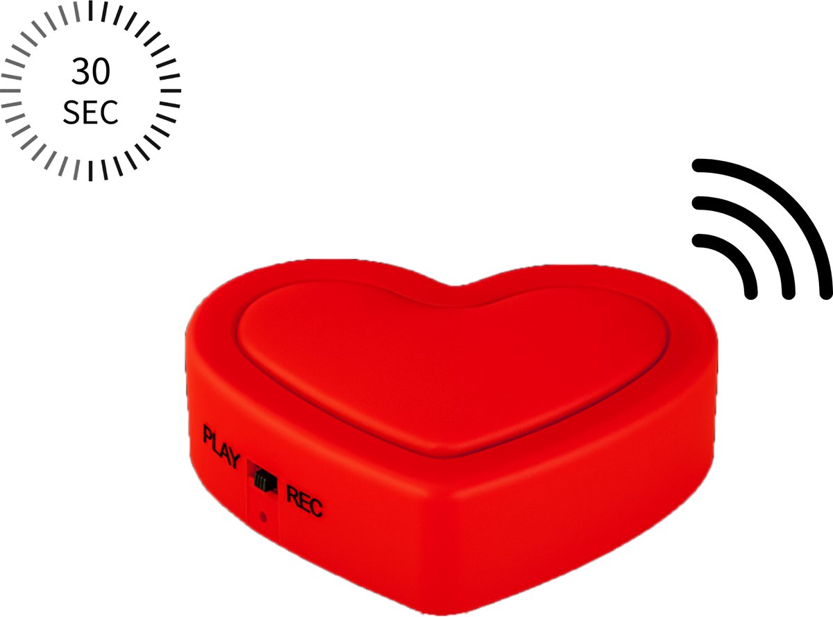 Voice Recorder - 30 sec. zelf inspreken - Rood Hart - Neem je eigen boodschap op