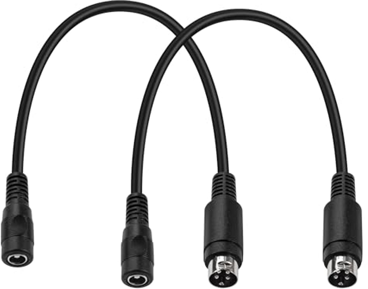 4-pins DIN naar 5,5 x 2,5 mm DC Stroomkabel - Korte Kabel voor CCTV en Opladers (2-pack)