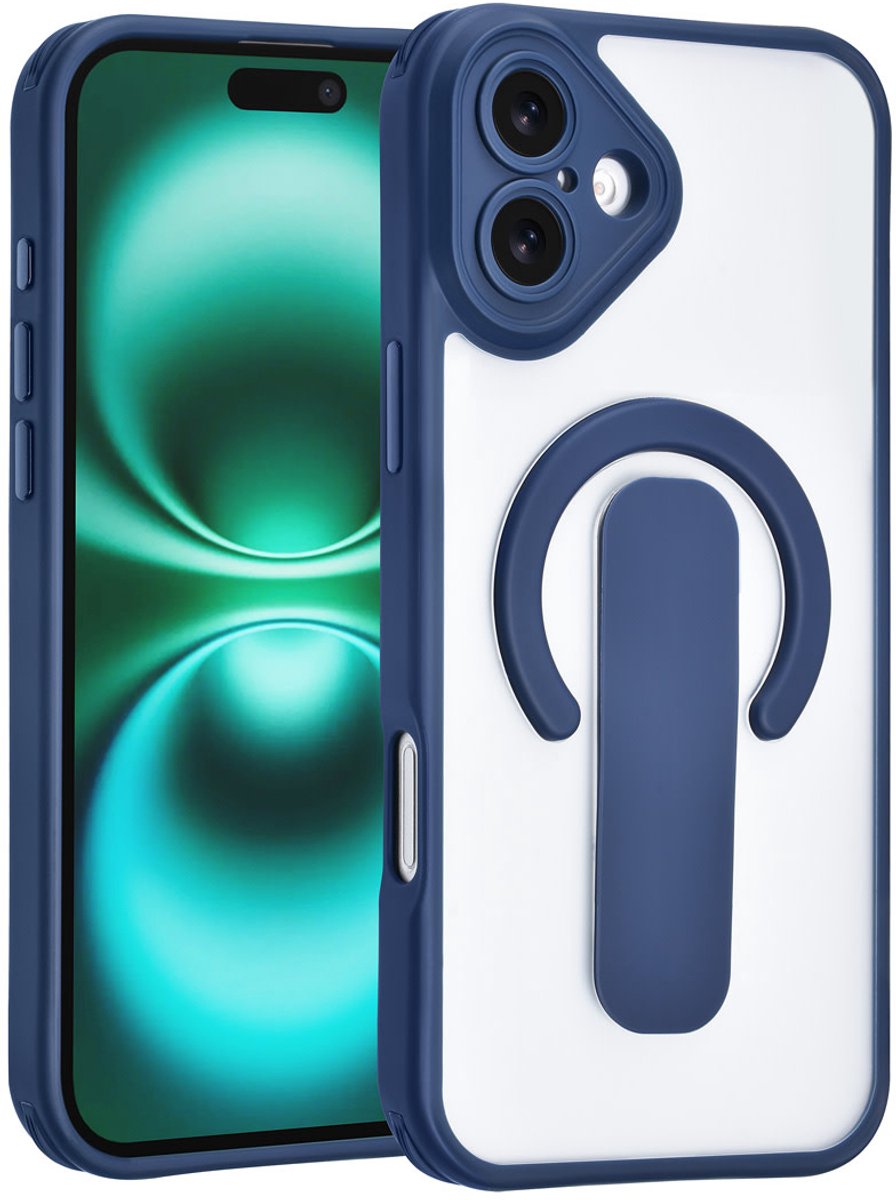 TUNIQ Anti-shock Back cover voor iPhone 16 Plus - Ingebouwde Ringstand - Blauw