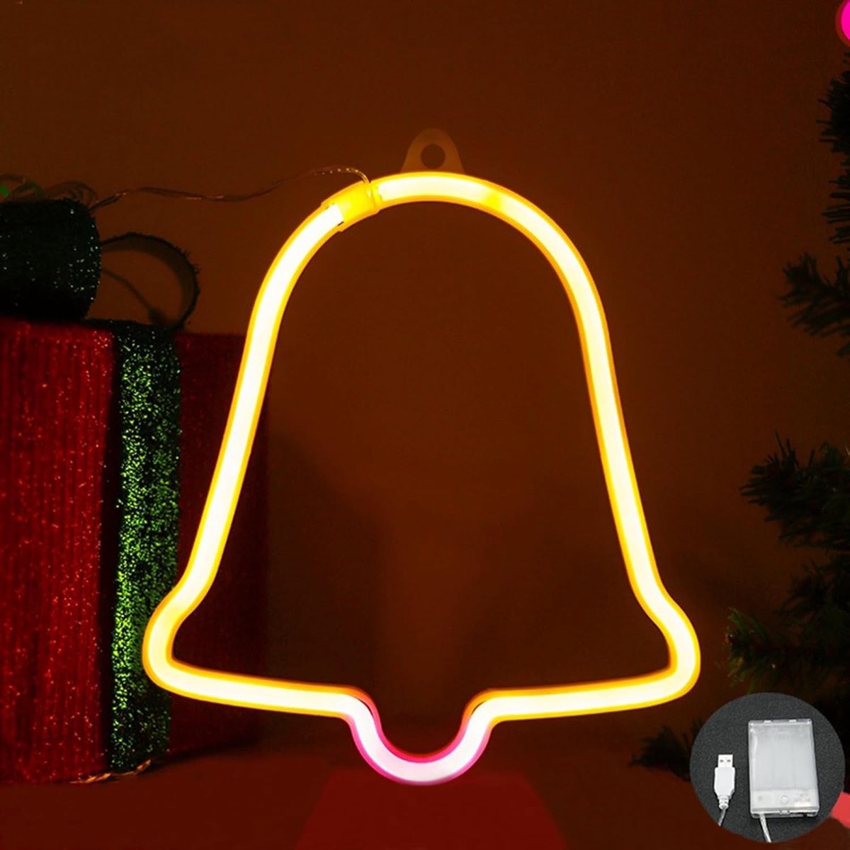 Daity Kerstbel neonbord voor wanddecoratie, slaapkamermuur kerstdecoratie, USB of batterijgevoed, geschikt voor kinderkamer, cadeau, feest, verjaardag, Kerstmis, bruiloft, bar - batterijen niet inbegrepen