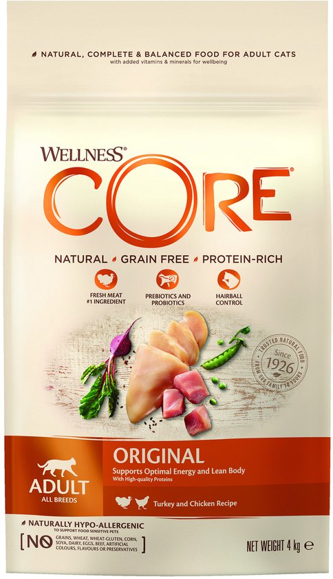 Wellness Core Grain Free Cat Original Kalkoen&Kip - Kattenvoer - 4 kg Voor De Volwassen Kat
