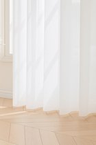 Maroyathome - BIBIANA 2 - Rideau voilage avec bande plissée pour crochets - prêt à l'emploi - BLANC BRILLANT - 150 x 250 cm - 150 cm de large et 250 cm de haut/long - avec crochets coquillages et laisse de suspension en bas