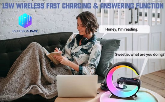 Wake-up Light -APP-bediening -Wekker Sfeerlamp -Nachtlamp-Wekkerradio-Slaaptrainer Lamp-Draadloos opladen-Multifunctioneel-FS Fusion Pack-Groot G-Lamp–Smart Bluetooth Speaker, 15W Draadloos-Nachtlamp–USB–Black Friday Kerstcadeau-Sinterklaas-Nieuwjaar van Wake-up Light — afbeelding 5
