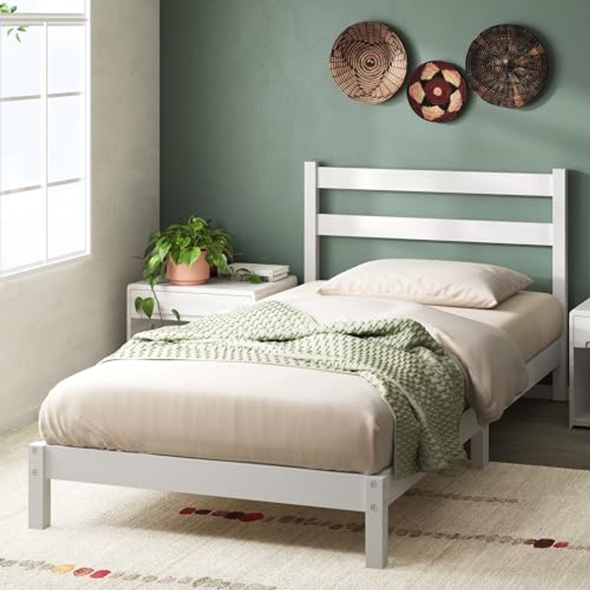 Bedframe 80 x 190 cm – Duurzaam Bamboe – 20 cm hoog met Hoofdeinde – Wit