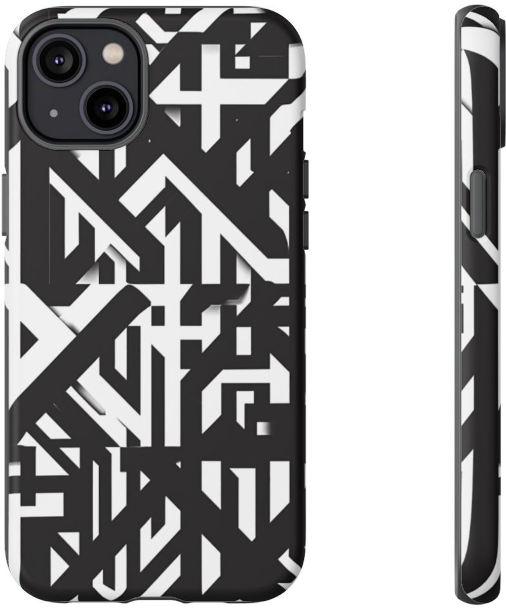 Zwart-Wit Geometrisch Patroon – Telefoonhoesje Geschikt voor iPhone 14 Plus