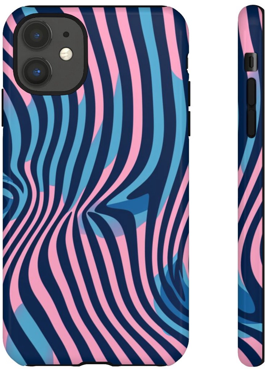 Golvend Blauw-Roze Optische Illusiepatroon – Telefoonhoesje Geschikt voor iPhone 11