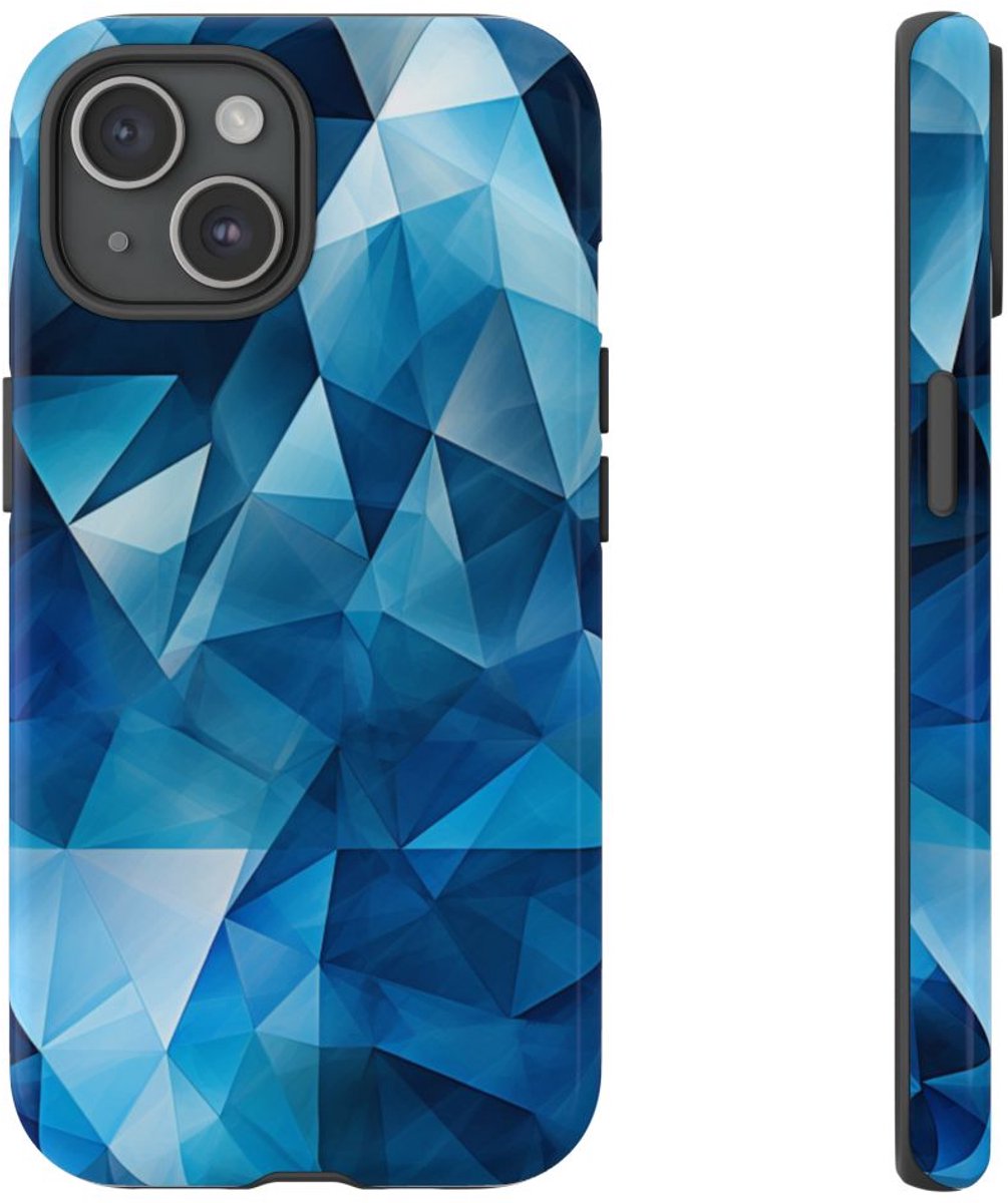 Blauw Geometrisch Driehoekenpatroon – Telefoonhoesje Geschikt voor iPhone 15