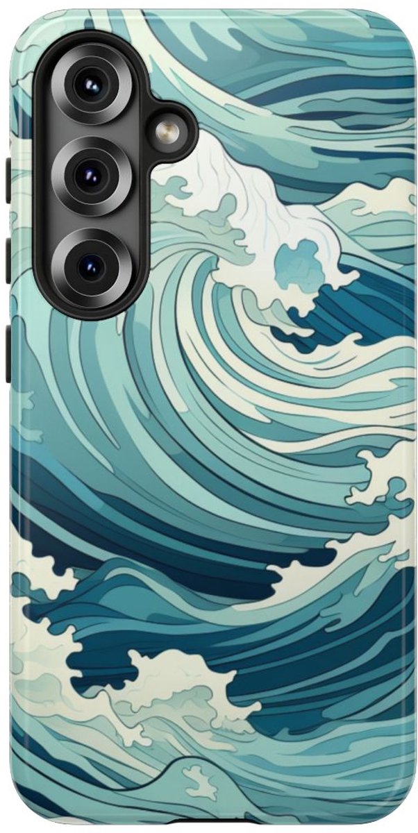 Ocean Wave Patroon – Glanzend Stevig Telefoonhoesje Geschikt voor Samsung Galaxy S25