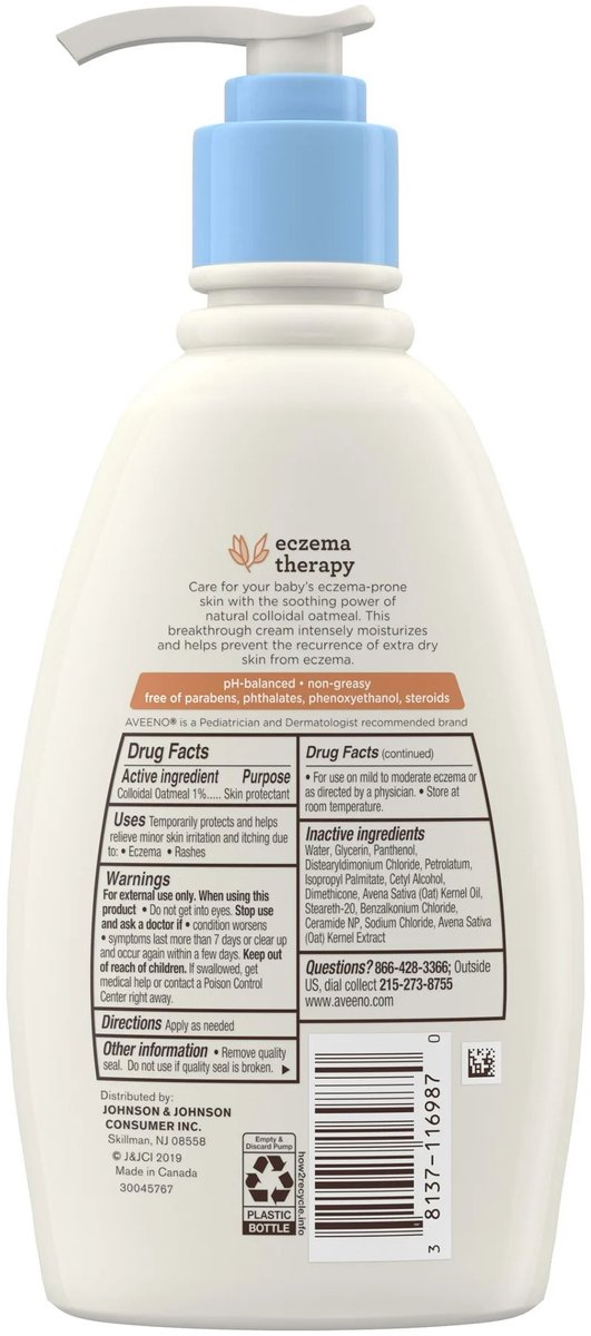 Aveeno Baby Eczema Therapy Moisturizing Baby Cream for Dry, Itchy, Irritated Skin Due to Eczema, Paraben- & Steroid-Free, 354ml van Aveeno — afbeelding 3