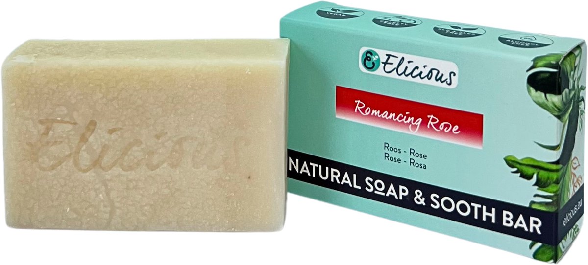 Elicious® - Natuurlijke Zeep - Roos - Handgemaakte Zeep - Biologisch Afbreekbaar - Handzeep - Douchezeep - Halal - Plasticvrij - Alcoholvrij - Vegan - Dierproefvrij - 100gr