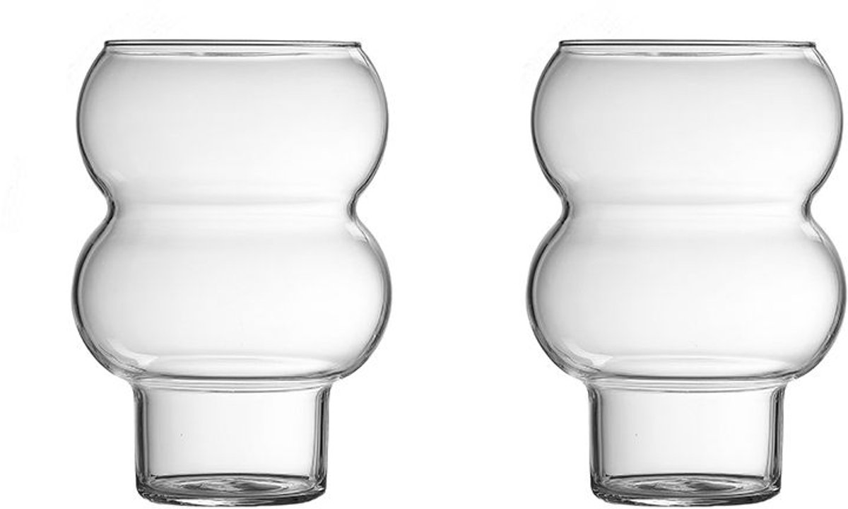 Bricard Marbella Glazen met Voet - Set van 2 - 380ml - Curvy Drinkglas - Wavy