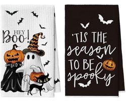 Selbro®, Geist Vleermuis, pompoenen, Halloween, bar, keukendoeken, theedoeken, 42 x 65 cm, kat, microvezel, absorberende handdoeken, keukendecoratie, set van 2
