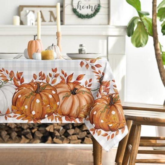 Foto: Selbro buffalo plaid oranje pompoenen herfst tafelkleed rechthoekig 140x220 cm herfst tafelhoes voor party thuis tafel decoraties