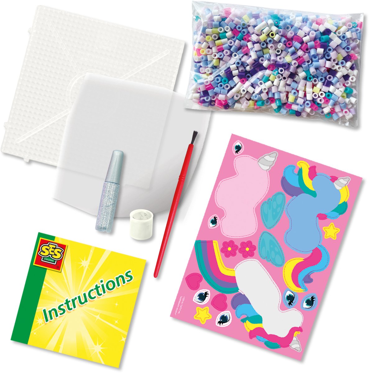 SES Creative - Beedz - Unicorn - 1800 Strijkkralen met Grondplaten, Glitters en Strijkvellen - Vanaf 5 Jaar — afbeelding 3