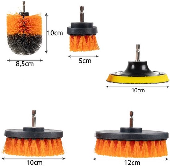 Jeu de 22 brosses pour perceuse | Brosse à récurer | 6 tailles de brosses Drill | Brosses de nettoyage pour intérieur et extérieur | 50 mm / 100 mm / 120 mm / 89 mm