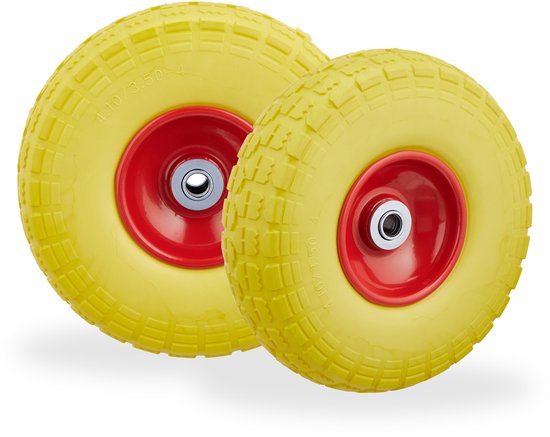 Relaxdays 8x roue de diable - 4.1/3.5-4 - caoutchouc - roue de diable - pneu anti-crevaison jaune-rouge