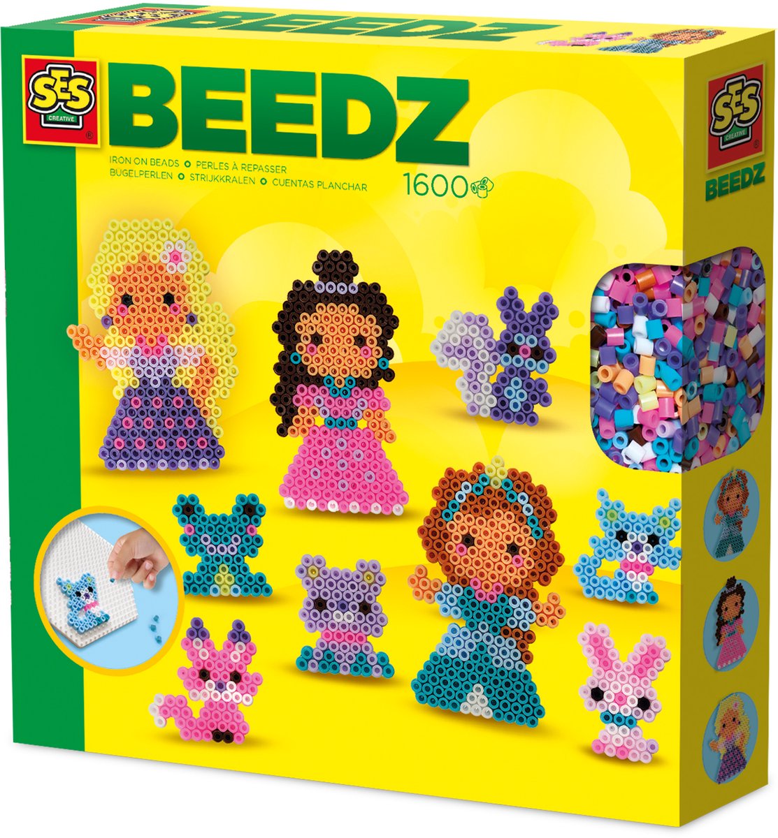 SES Creative - Beedz - Prinsesjes en Dierenvriendjes - 1600 Strijkkralen met Grondplaten en Strijkvellen - Vanaf 5 Jaar