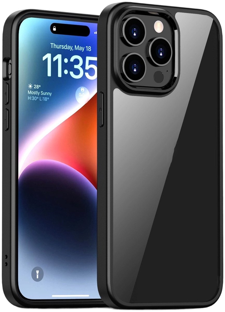 EXCITAT Telefoonhoesjes - Beschermhoesje voor telefoon - Valbestendig - Krasbestendige transparante achterkant - Geschikt voor iPhone 14 Pro - Zwart