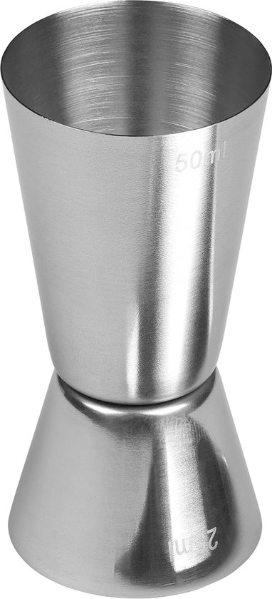 Foto: Cocktailmaatbeker van roestvrij staal dubbele maatbeker voor thuisbar enkele en dubbele maatbekers 25 ml en 50 ml zilver 9 4 5 cm