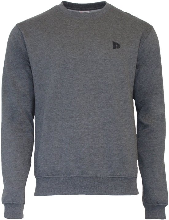 Charcoal Donnay fleece trui met ronde hals en logo op de linkerborst, vooraanzicht.