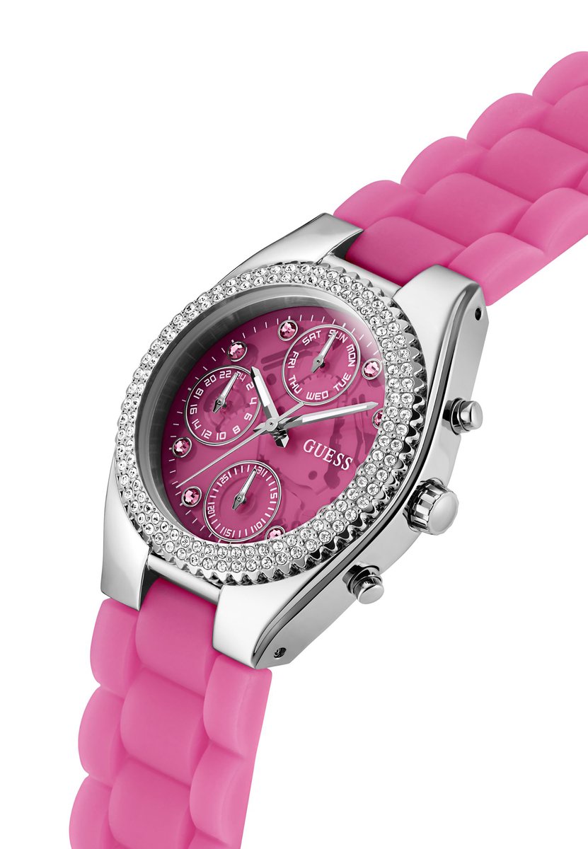 Guess Sparkling Pink Kwarts Analoog Horloge Roze Case: 100% Recycled Steel | Armband: 100% Silicone 37 GW0032L5