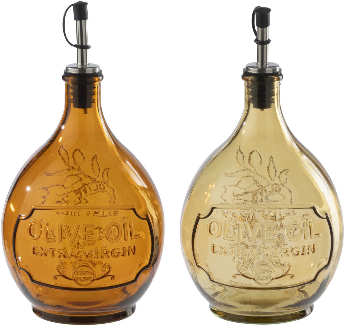 decoratie Fles Rond - glas - okergeel/oranje - set van 2