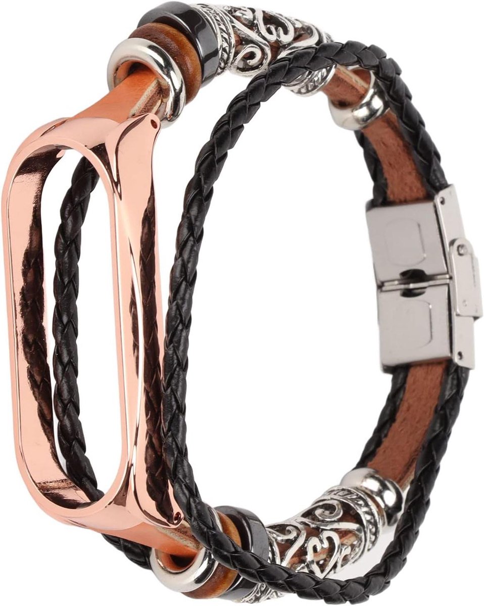 **Allecto plus - Kleurrijke waterdichte lederen vervangende armband voor Mi Band 6 NFC-5 NFC - Bruin Goud** Veelzijdige polsband horlogeband voor Mi Band 5 6 - Vintage uitstraling met vlechtwerk - Duurzaam en stijlvol.