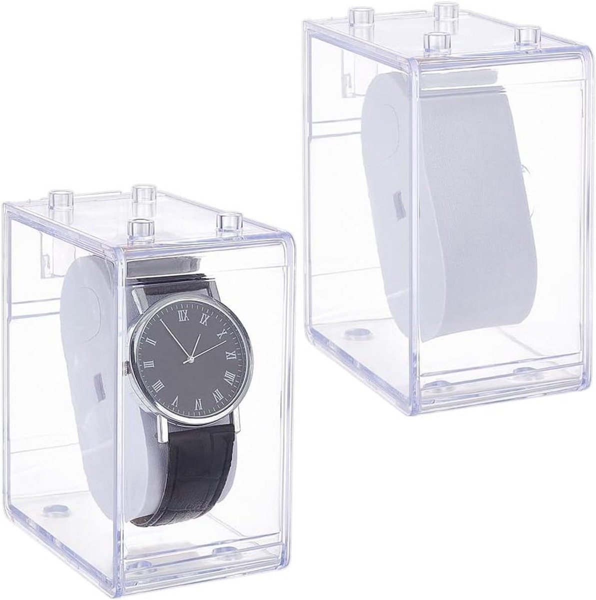 Allecto plus - Acryl Horloge Doos voor Sieraden met Rechthoekige Display - Horloge Organizer voor Mannen en Vrouwen - Thuis en Reizen - Vaderdag Cadeau - Transparant - 6,8x7,5x10,5 cm