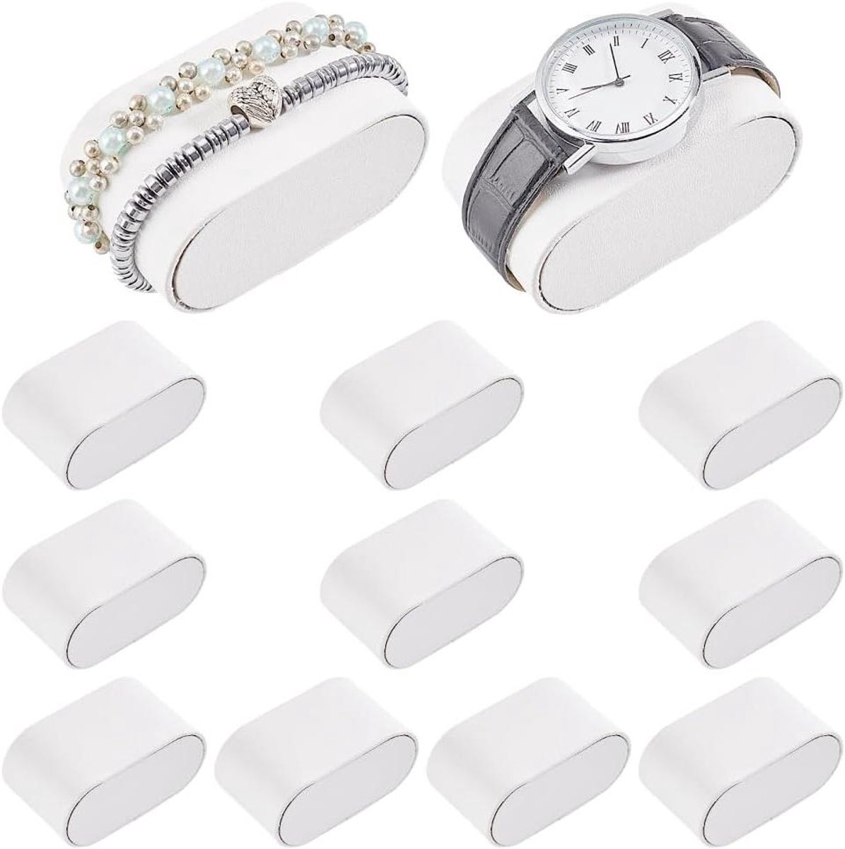 Allecto Plus - Armband Horloge Kussen Inserts in Wit PU Leer voor Sieraden Display Opslag - Geschikt voor Kleine Bedrijven - Afmetingen 7.4x4.2x3.75cm