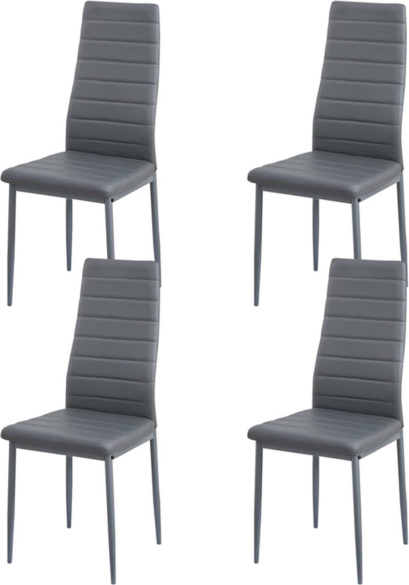 EGGREE Eetkamerstoelen set van 4 metalen keukenstoelen - eettafelstoel - comfortabele gestoffeerde stoelzitting - grijs