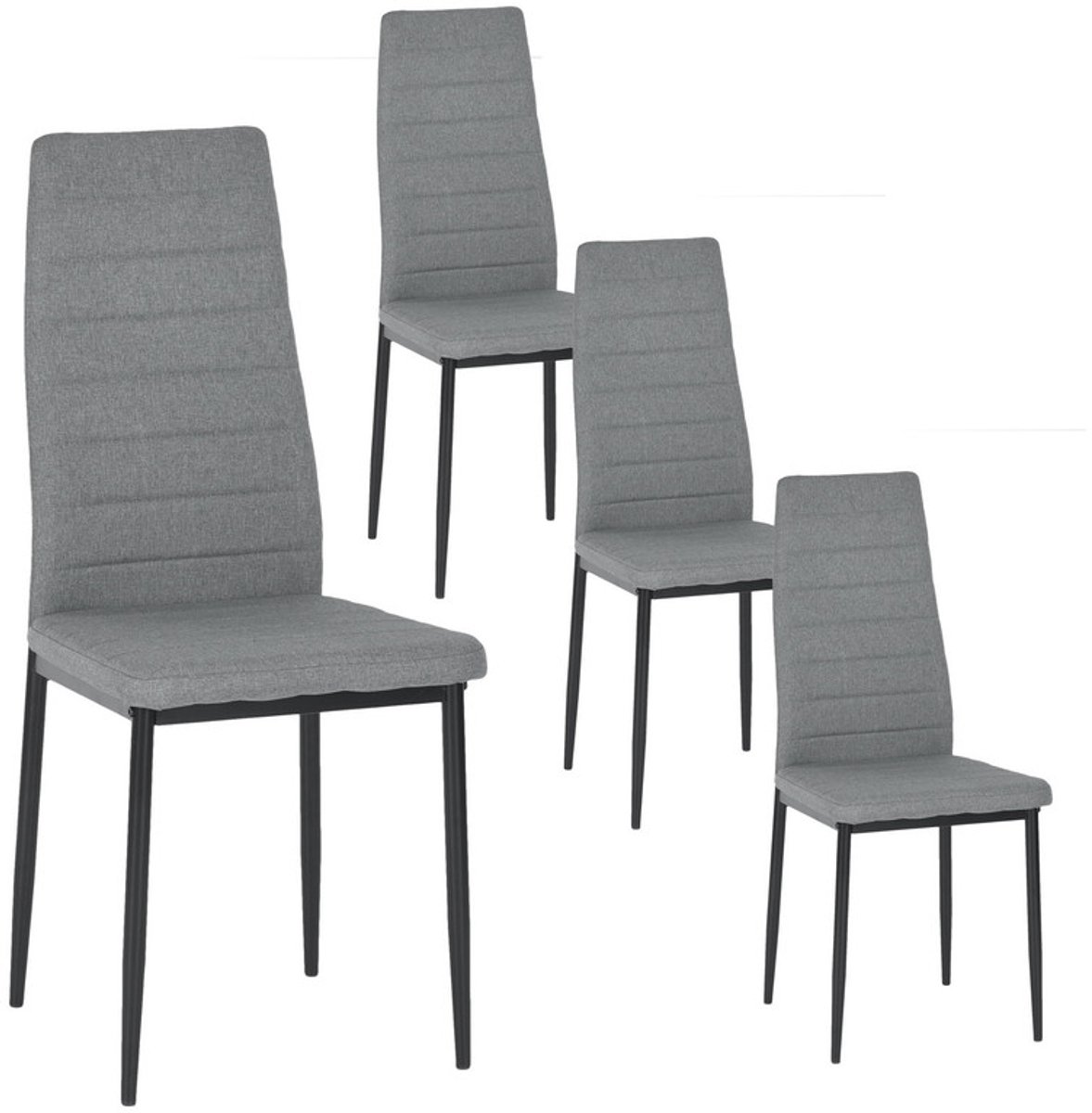 EGGREE Eetkamerstoelen set van 4 - keukenstoel - comfortabele gestoffeerde stoel met stof - rugleuning - metalen poten - eettafelstoel - eetkamerstoelen - zitting - grijs