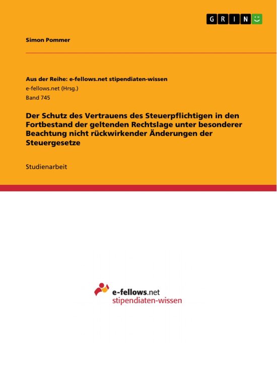 Der Schutz des Vertrauens des Steuerpflichtigen in den Fortb ... - cover