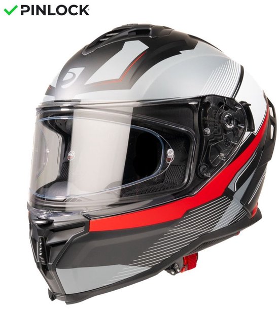 MOTOBLOUZ HYPERION LUX Integraalhelm - ECE 22.06 gekeurde Helm Scooter, Motor & Brommer - Heren & Dames - Zwart/Wit/Rood - L